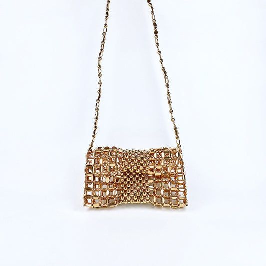 Special Interest Design Silver Woven Chain Mobile Phone Coin Purse Crossbody Women Handmade Beaded Weave Crossbody Bag