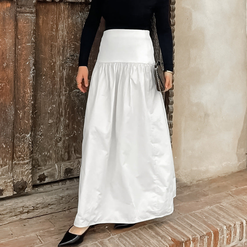 Fall French Casual Elegant High Waist Loose Comfortable White Cotton Long Skirt