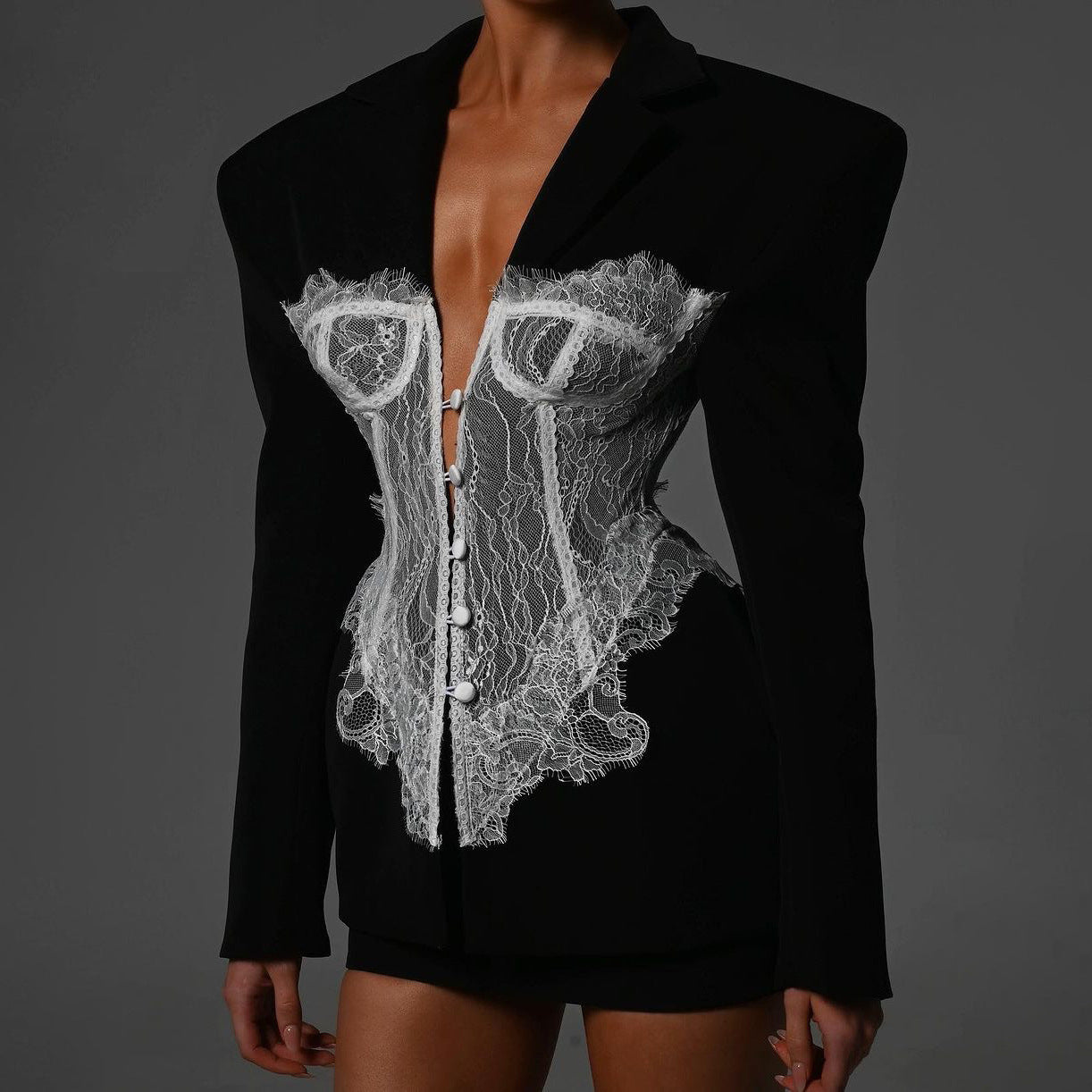 Personalized Design Lace Stitching Women Sexy Waist Slim Shoulder