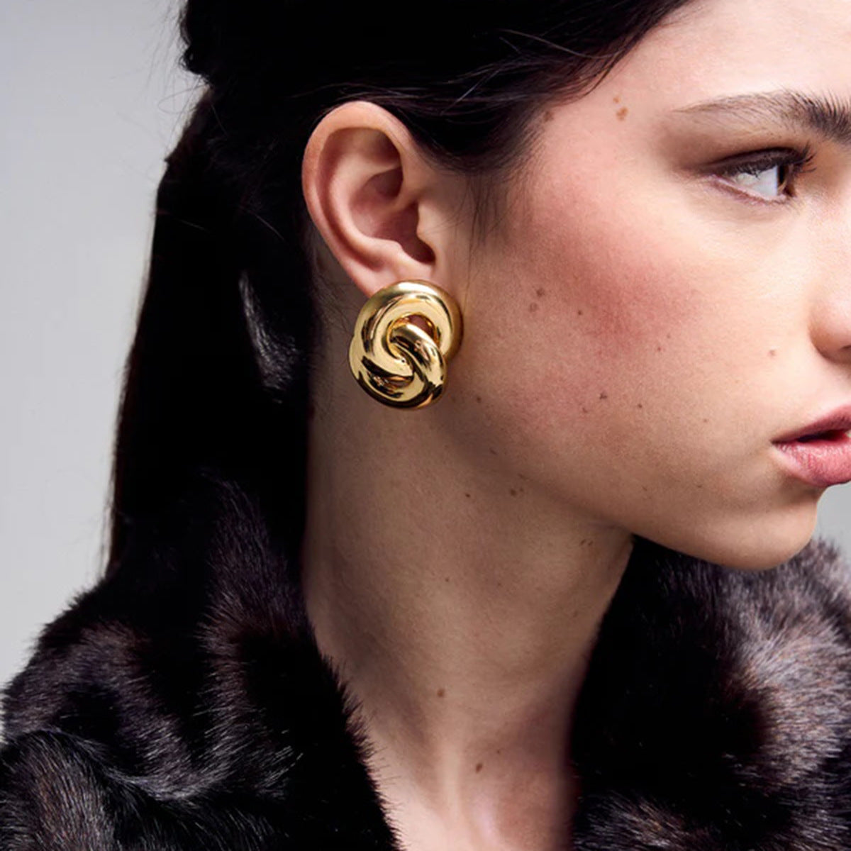 Stainless Steel Double Ring Earrings Metal Exaggerated Face Small Ear Studs Ornament - Wanita Store
