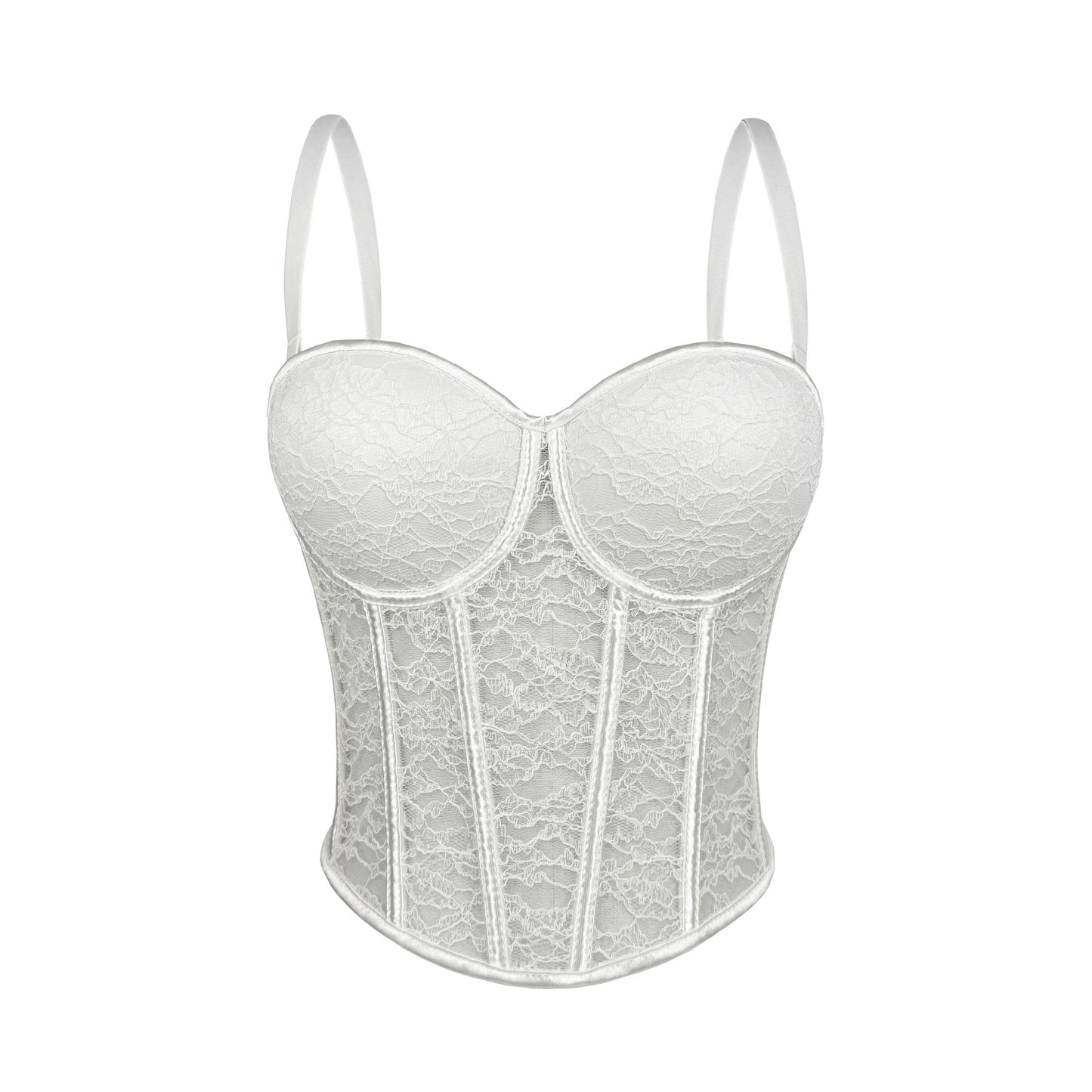 Lace Mesh See through Boning Corset Corset Sling Slim Fit with Brassiere Pad Waist Trimming Body Shaping Outer Wear Sexy Beauty