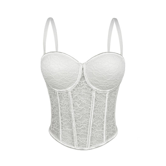 Lace Mesh See through Boning Corset Corset Sling Slim Fit with Brassiere Pad Waist Trimming Body Shaping Outer Wear Sexy Beauty