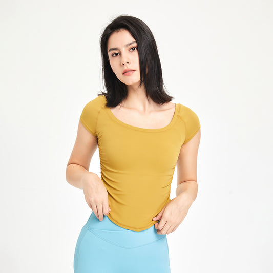 Fitness Clothes Women Tight Sports T shirt Running Training Quick Drying Clothes Short Sleeve Thin Nude Feel Summer Yoga Clothing Top