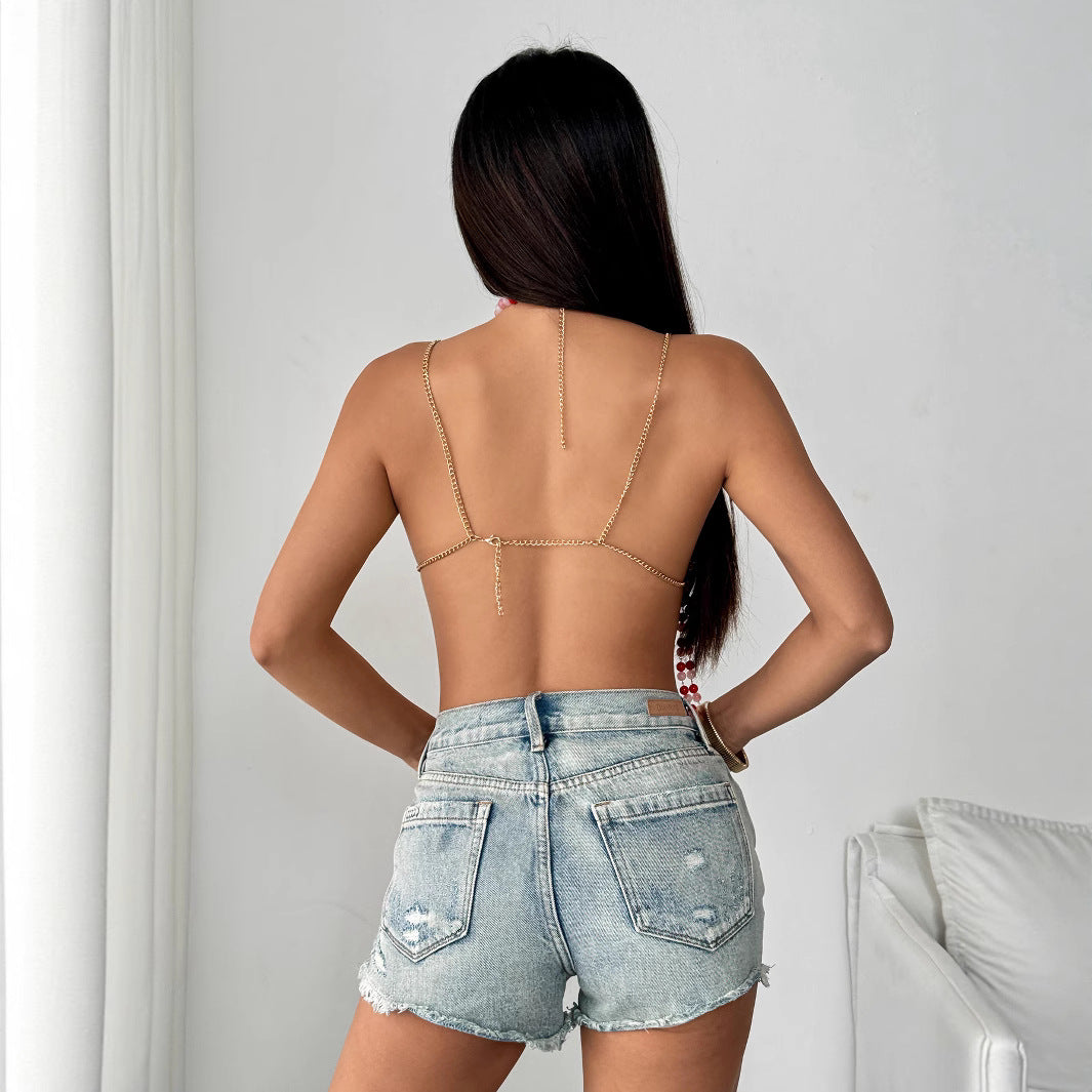 Soutien-gorge sexy dos nu licou évidé à plusieurs couches de perles