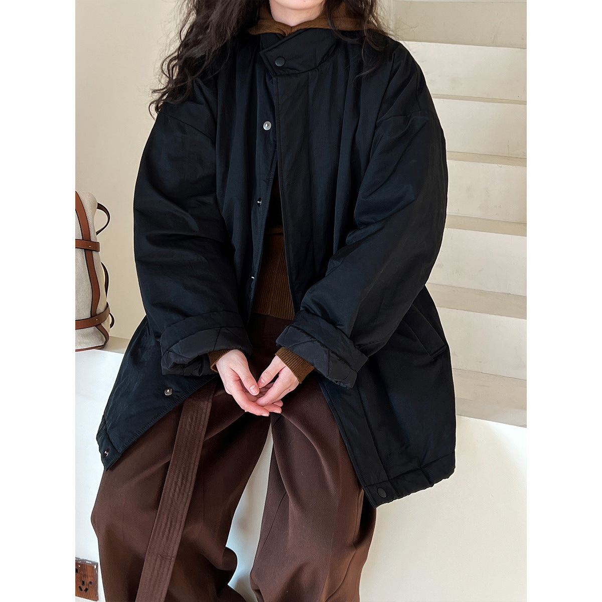 Simple Profile Cotton Coat Jacket Women Winter Oversize Quilted Workwear Cotton Coat