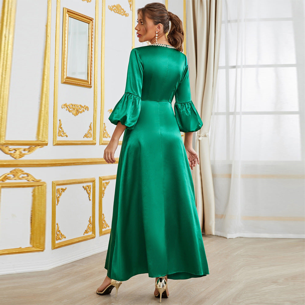 Middle East Muslim Women Clothing Party Gathering Applique Dress Gown