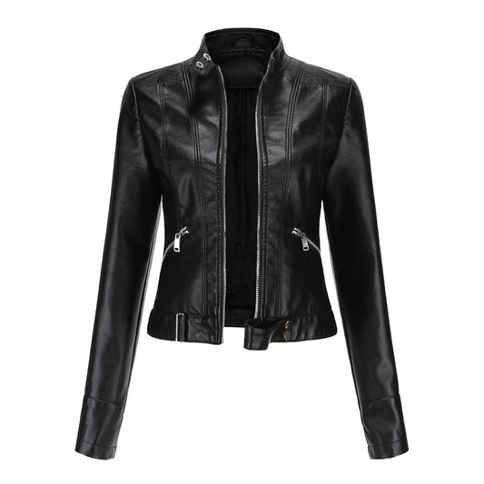 New Leather Coat Women Short Jacket Spring Autumn Stand Collar Lady Leather Jacket Women Clothing Thin Leather Coat