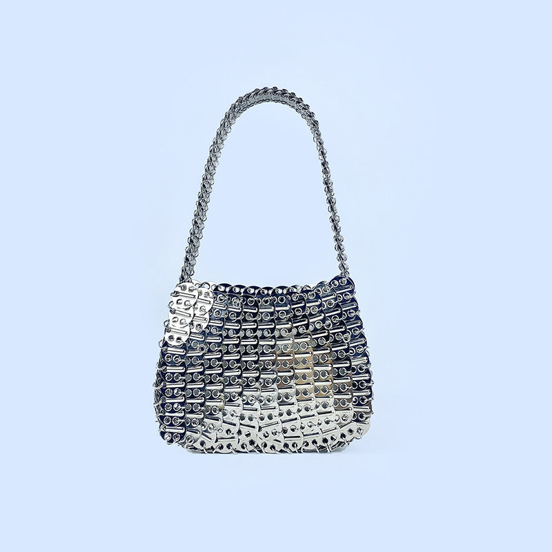 Retro Sequin Bag Hand Woven Silver Bead Bag Metal Dumpling Bag Handbag Women