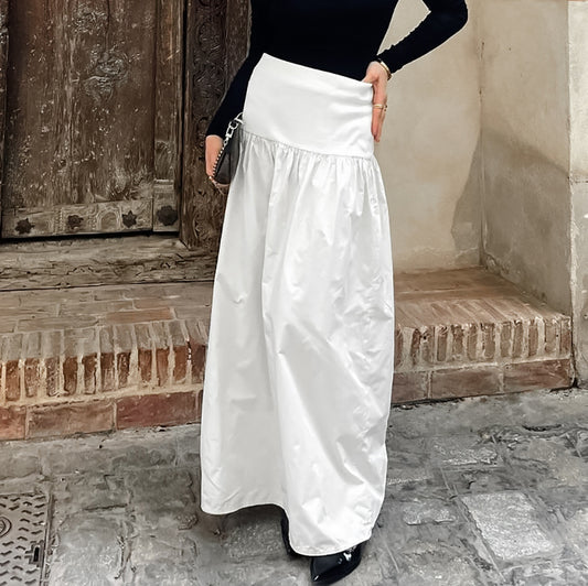 Fall French Casual Elegant High Waist Loose Comfortable White Cotton Long Skirt