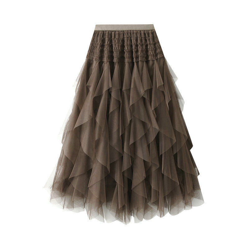 Mesh Anti Aging Super Fairy Slimming Pettiskirt Irregular Asymmetric Skirt Tiered Dress