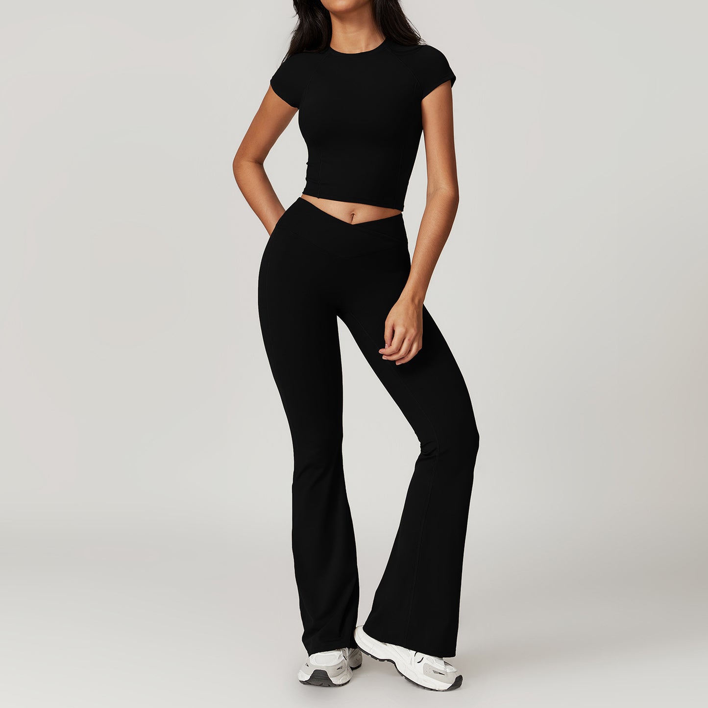 Short Sleeve Bell-Bottom Pants Advanced Black
