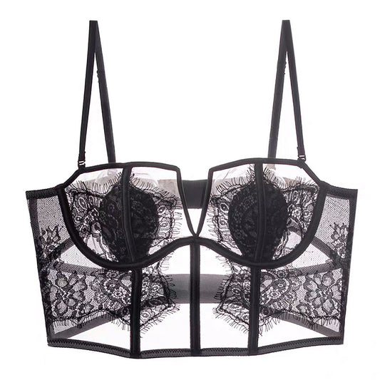 French Eyelashes Lace Sexy Lingerie Thin Back Shaping Soft Steel Ring Boning Corset Boning Corset Body Shaping Vest Bra Set