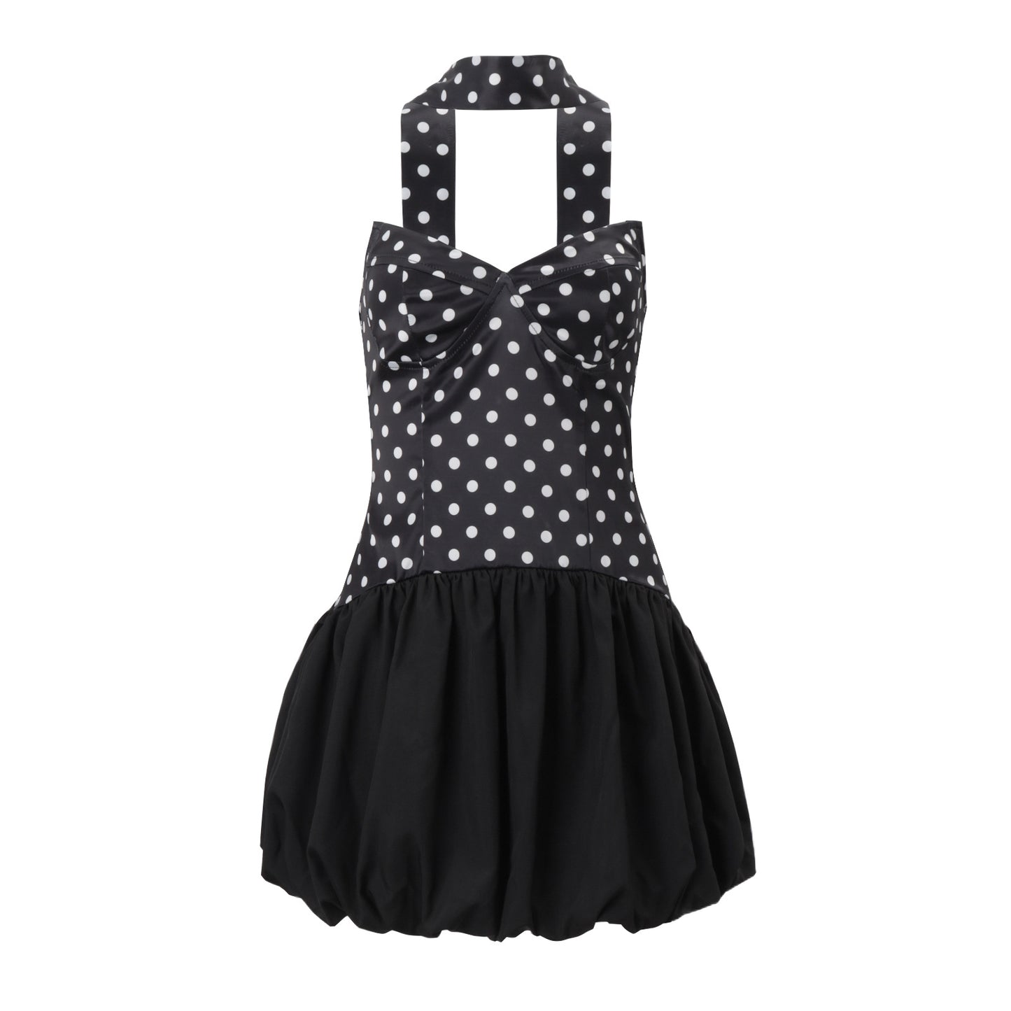 Fall Women Clothing V neck Sexy Polka Dot Color Matching Ribbon Slim Dress