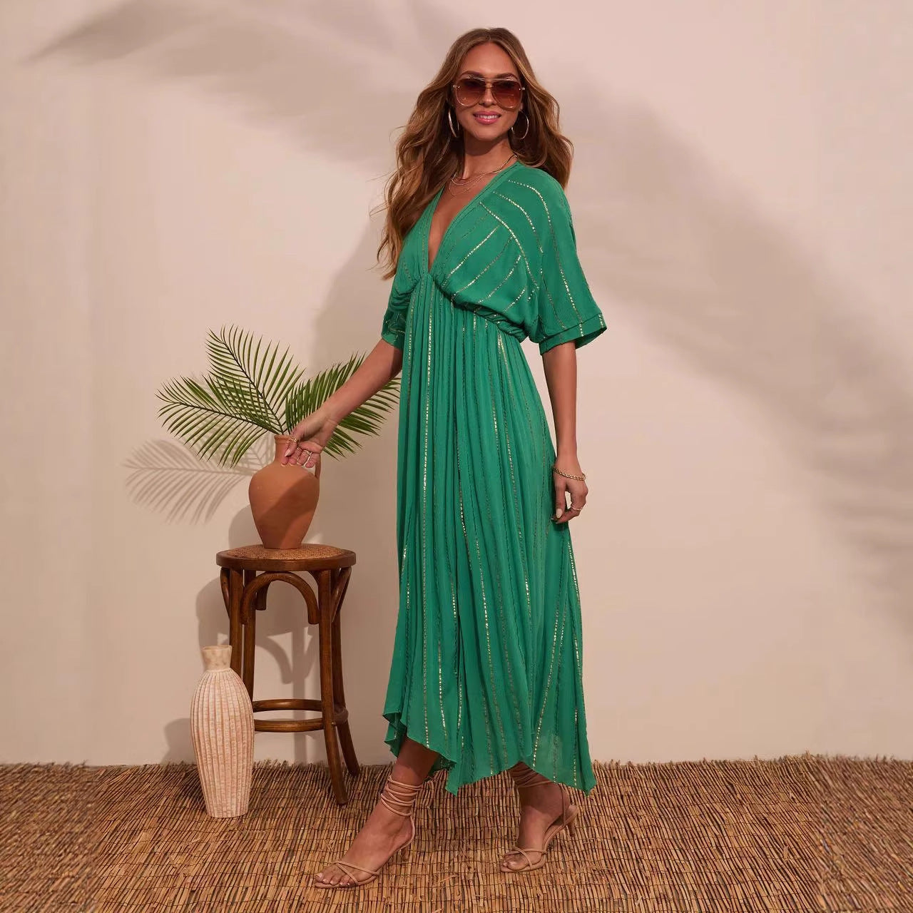 Arrival Printed Beach Cover up Maxi Dress Sun Protection Shirt Seaside Holiday Dress