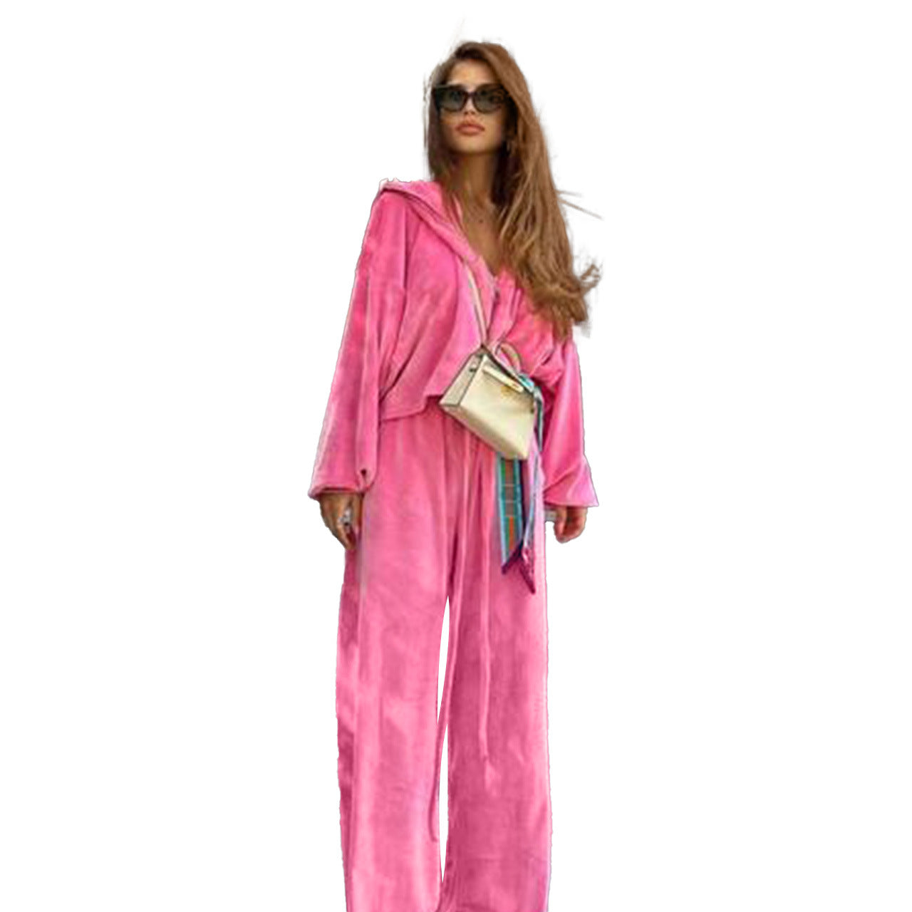 Early Autumn Gold Velvet Zipper Drawstring Casual Suit Women