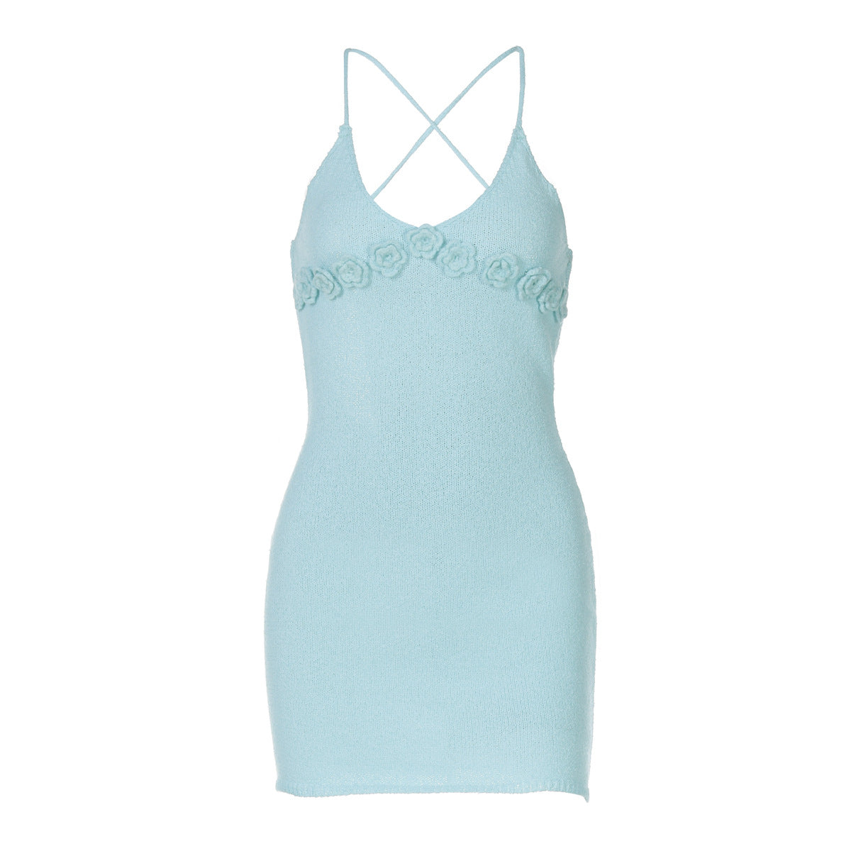 Women Clothing Summer Personalized Floral Decorative V neck Knitted Cami Dress