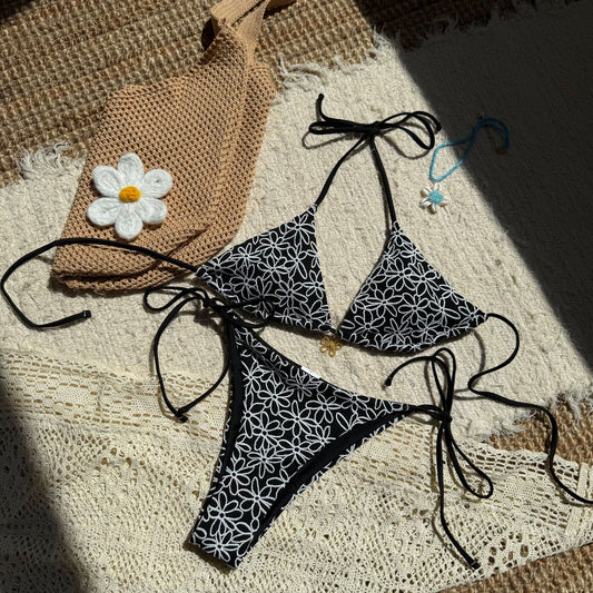 Sexy Two Piece Bikini Swimsuit Women Split Halter Lace up Swimsuit