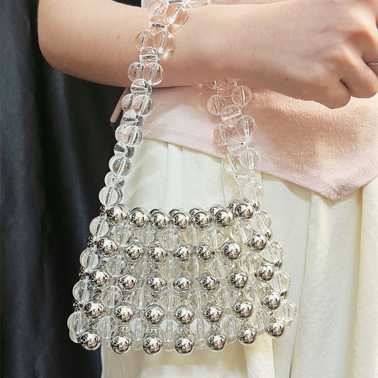 Summer French Lazy Heavy Industry Design Beaded Woven Bag Fresh Sweet Acrylic Handbag Pack