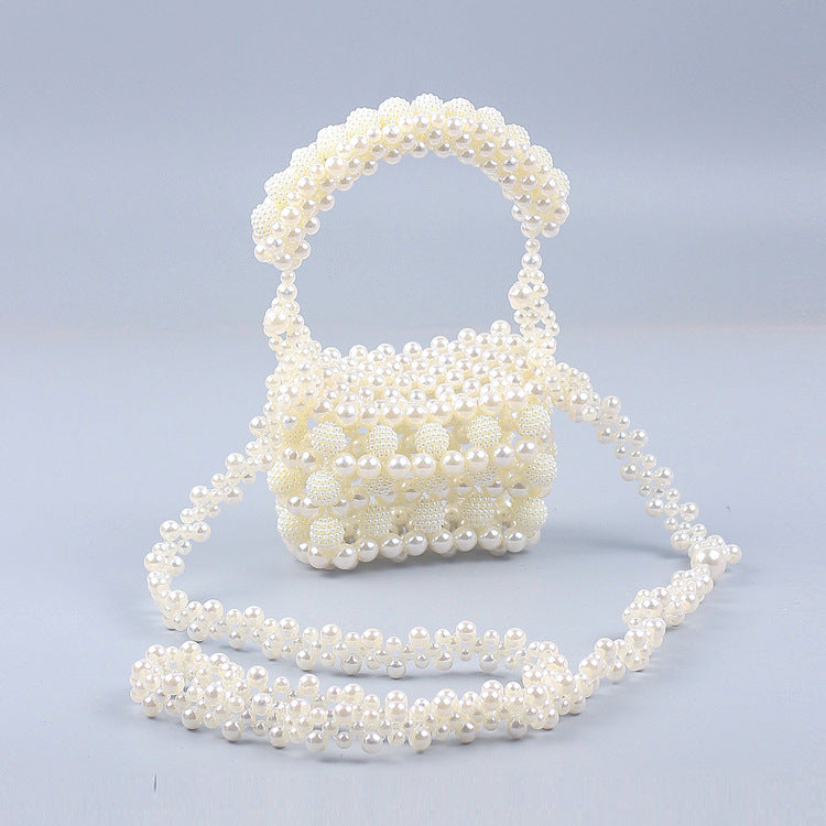 Hand Woven Beaded French Classic Baroque Beaded Waxberry Pearl Small Bucket Handbag