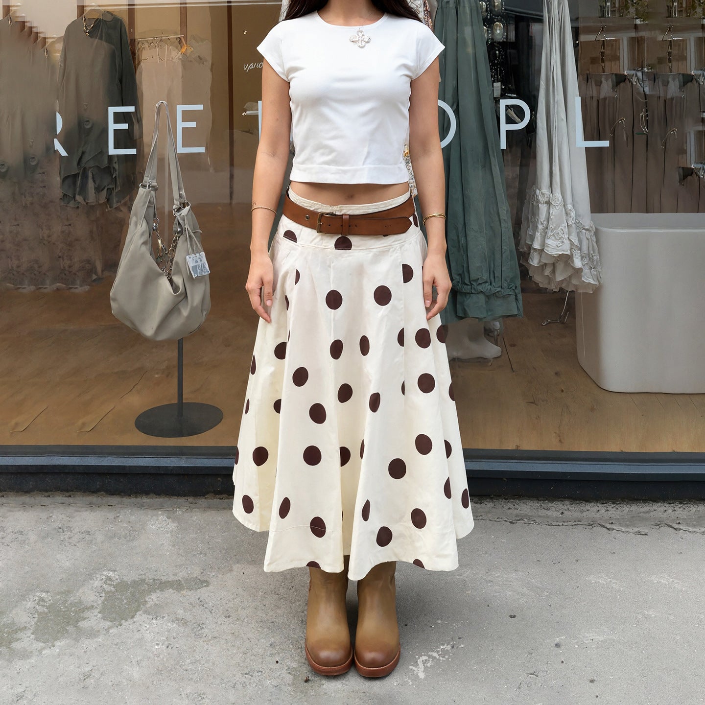 French Polka Dot Elegant Fashionable Umbrella Skirt Women Draping Vacation Mid Length Skirt