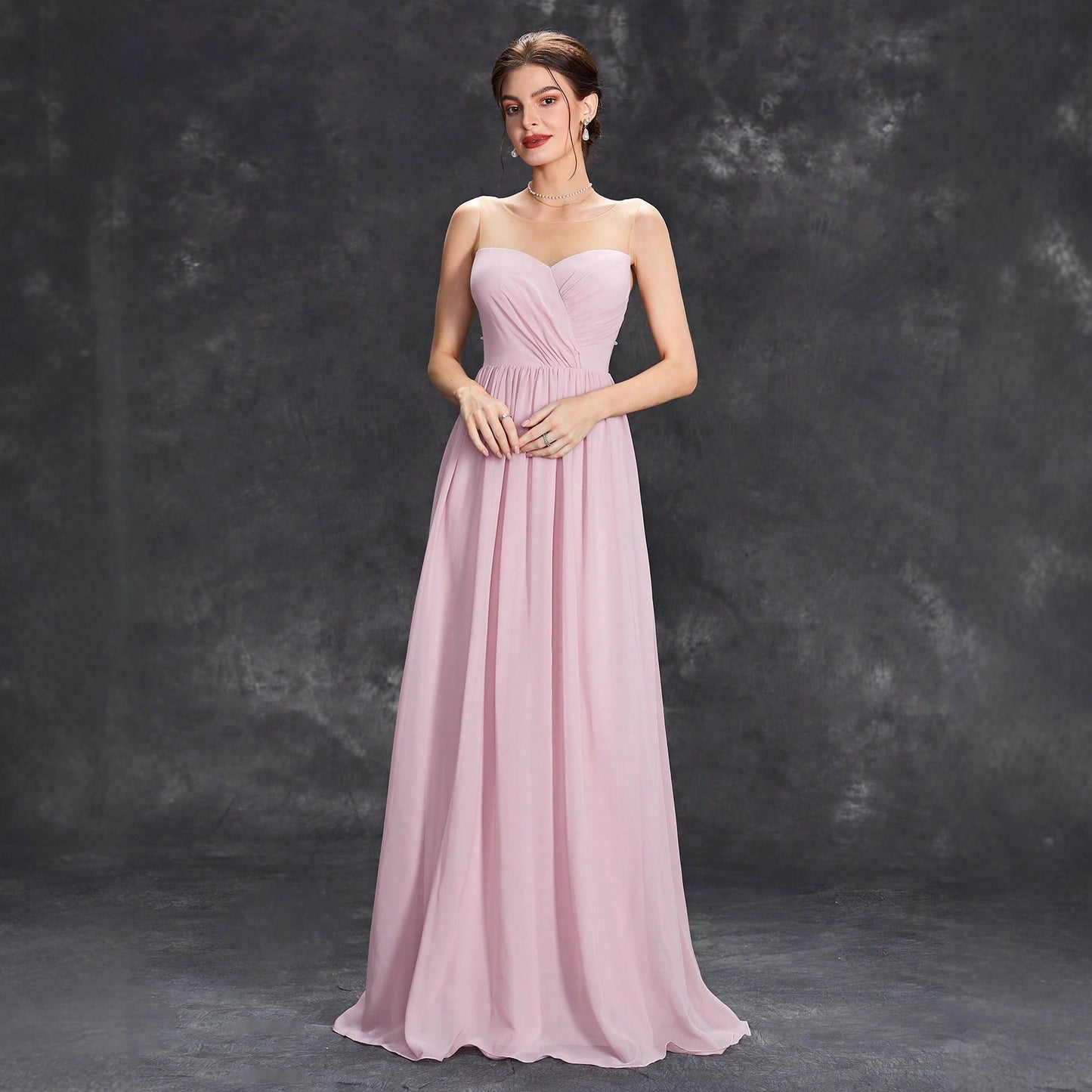 Women off the Shoulder Bridesmaid Dress Summer Chiffon A line Dress Tube Top Dress
