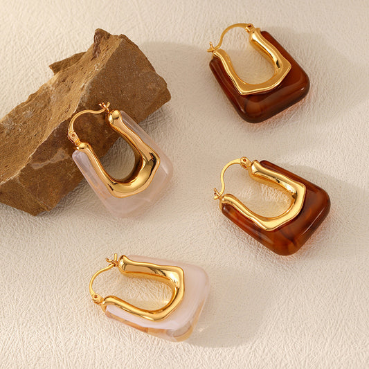 Retro U Shaped Acrylic Earring Eardrop High Sense French Simple Exquisite Ear Clips Earrings Women - Wanita Store