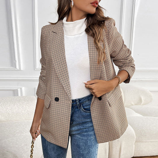 Autumn One Button Houndstooth Blazer