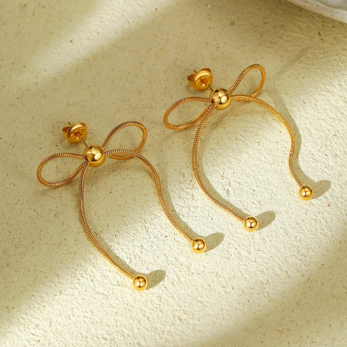Internet Celebrity Same Bow Stainless Steel Earrings Women Niche High Sense 18K Gold Plated Titanium Steel Ornament Women - Wanita Store