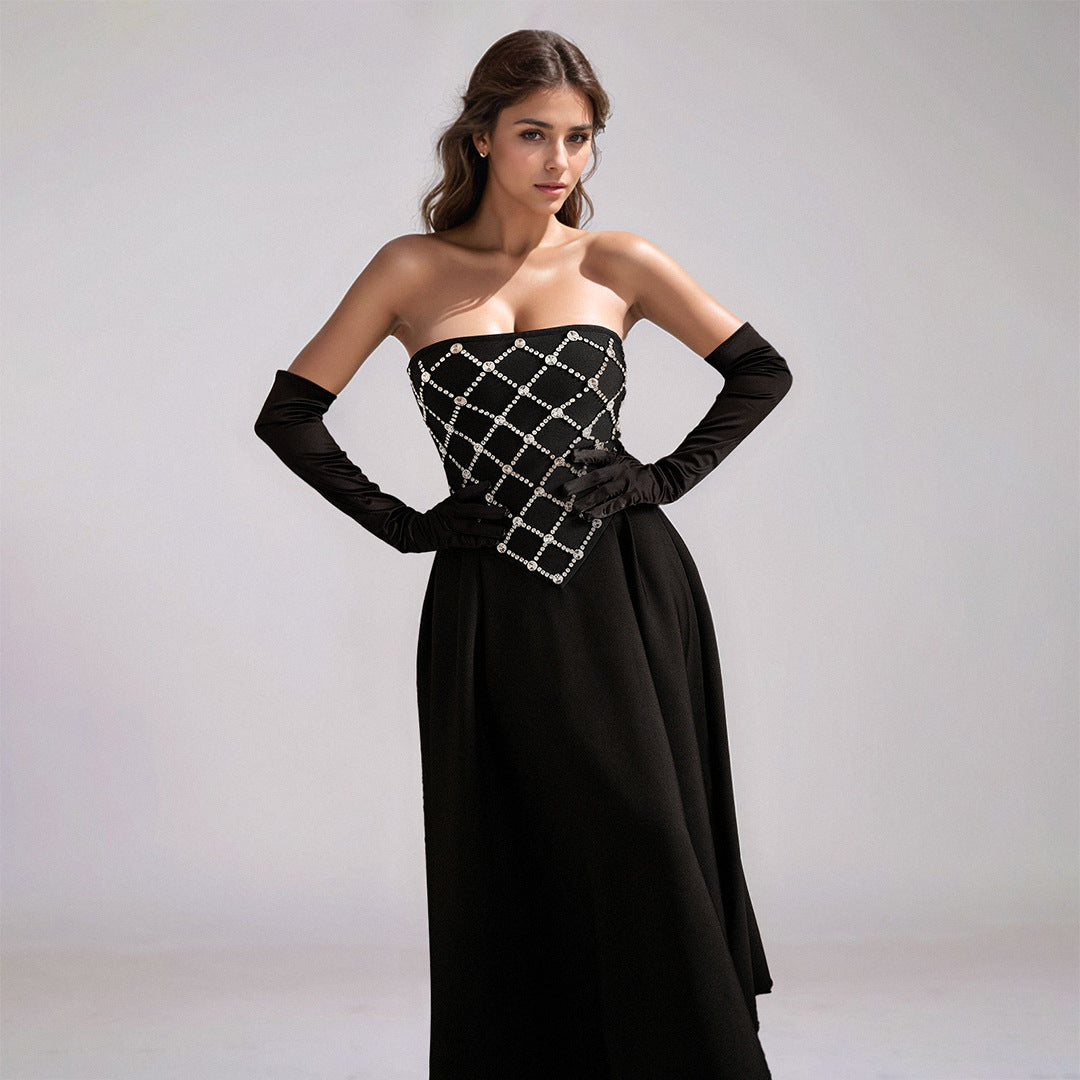 Elegant Women Bandage One Piece Dress Rhinestone Maxi Dress High End Evening Dress Bandage Dress