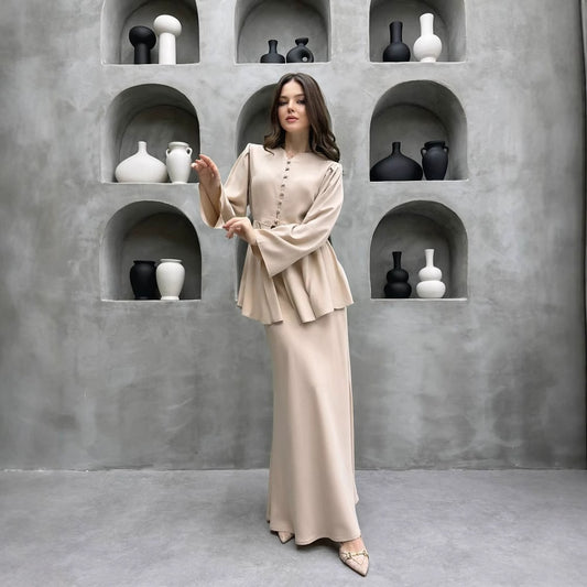 Women Clothing Elegant Graceful Cardigan Top Solid Color Socialite Dress Two Piece Sets