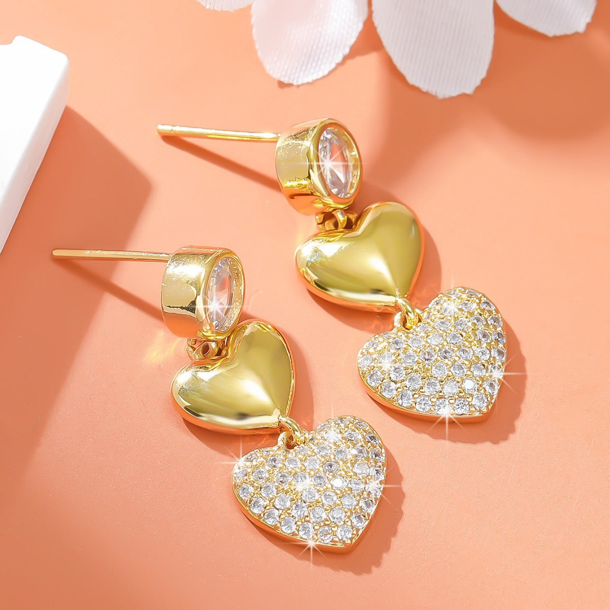 Love Heart Earrings Affordable Luxury Diamond Embedded Double Love Women Earrings - Wanita Store