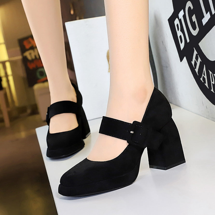 Chunky Heel High Heel Waterproof Platform Suede Leopard Print Shallow Mouth Suede Leopard Print Pumps Women Shoes