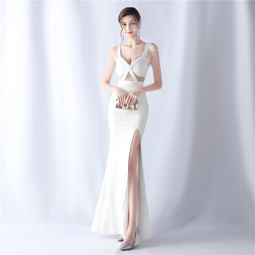 Beaded See through Wedding Exhibition Dinner Evening Dress