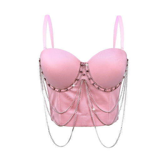 Tassel Chain Camisole Summer Performance Stage Sexy Trendy Corset Slimming Boning Corset Bra