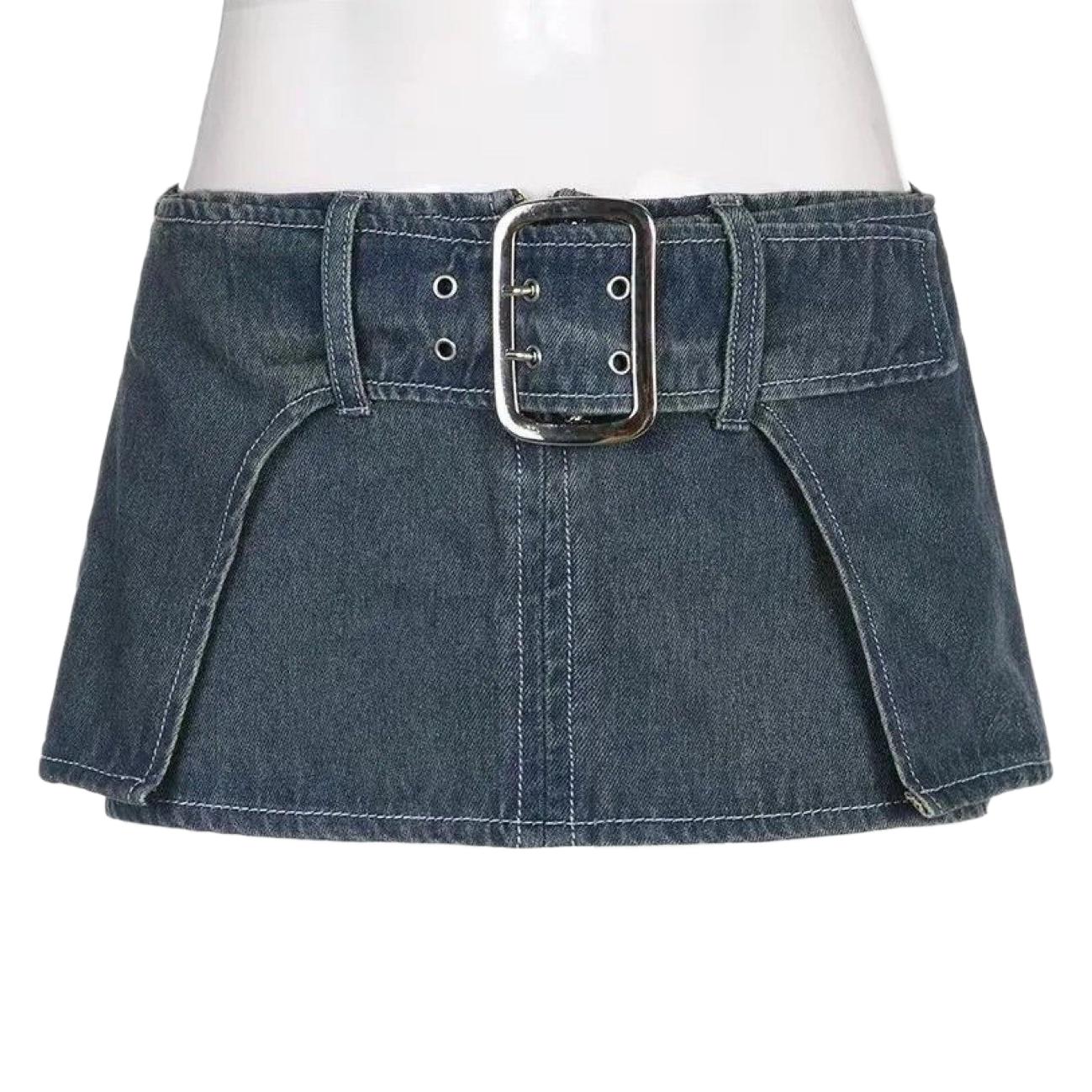 Sexy Personalized Design Faux Two Layer Ultra Short Denim Skirt Distressed Waist Large Breasted Hip Lift Skirt