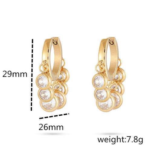 18K Vacuum Gold Plated round Diamond Stainless Steel Earrings for Women Affordable Luxury Colorful Crystals Titanium Steel Earrings Women - Wanita Store