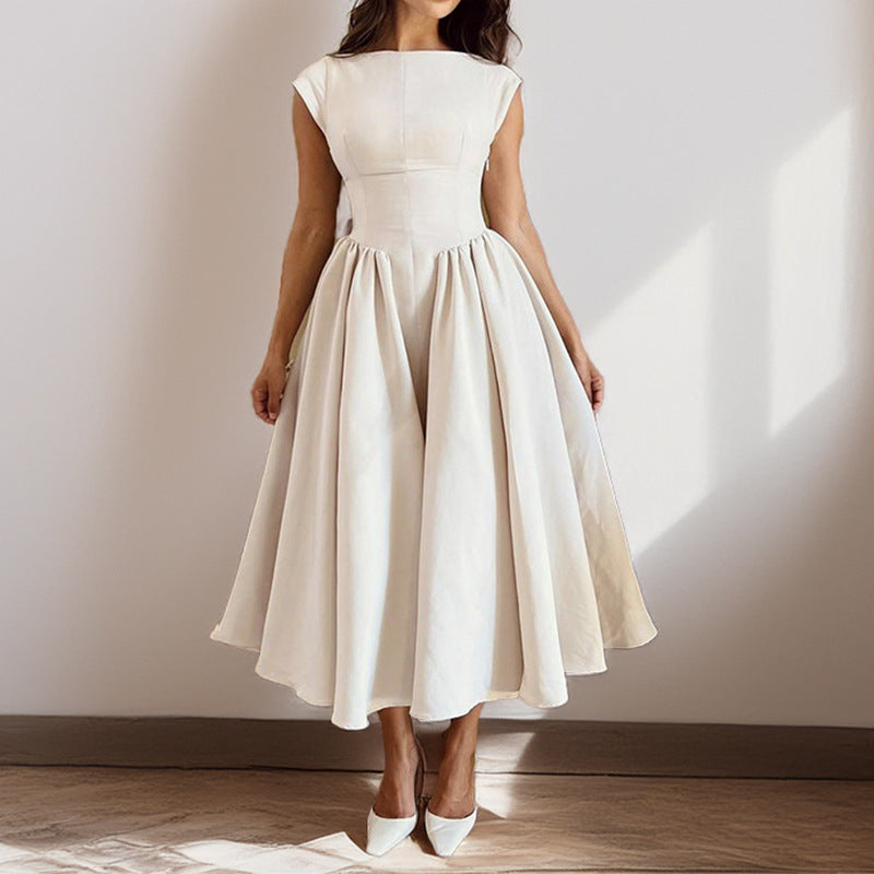 Spring French Sexy Elegant Waist Slimming Sleeveless Back Hollow Out Cutout Dress