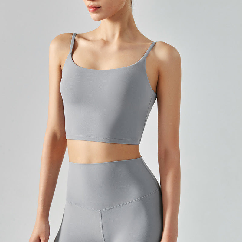 Spring Summer Sports Underwear Yoga Clothes Vest Women Deep U Beauty Back Sling Shockproof Workout Top Fitness Clothes with Chest Pad