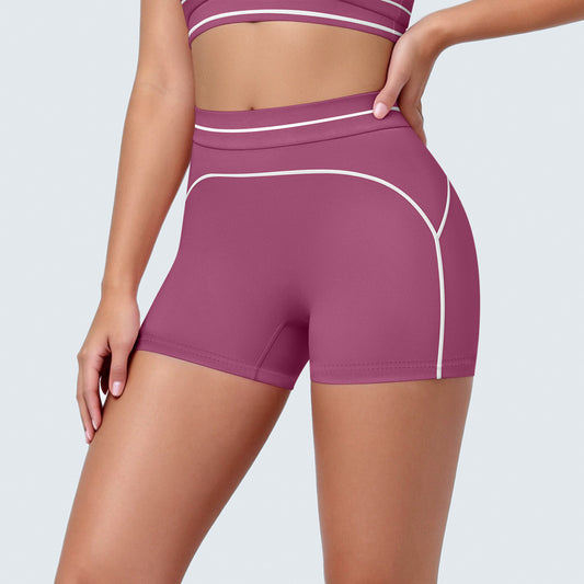 High Waist Track Shorts Contrast Color Seam Casual Leggings Yoga Shorts Outdoor Running Workout Shorts Women