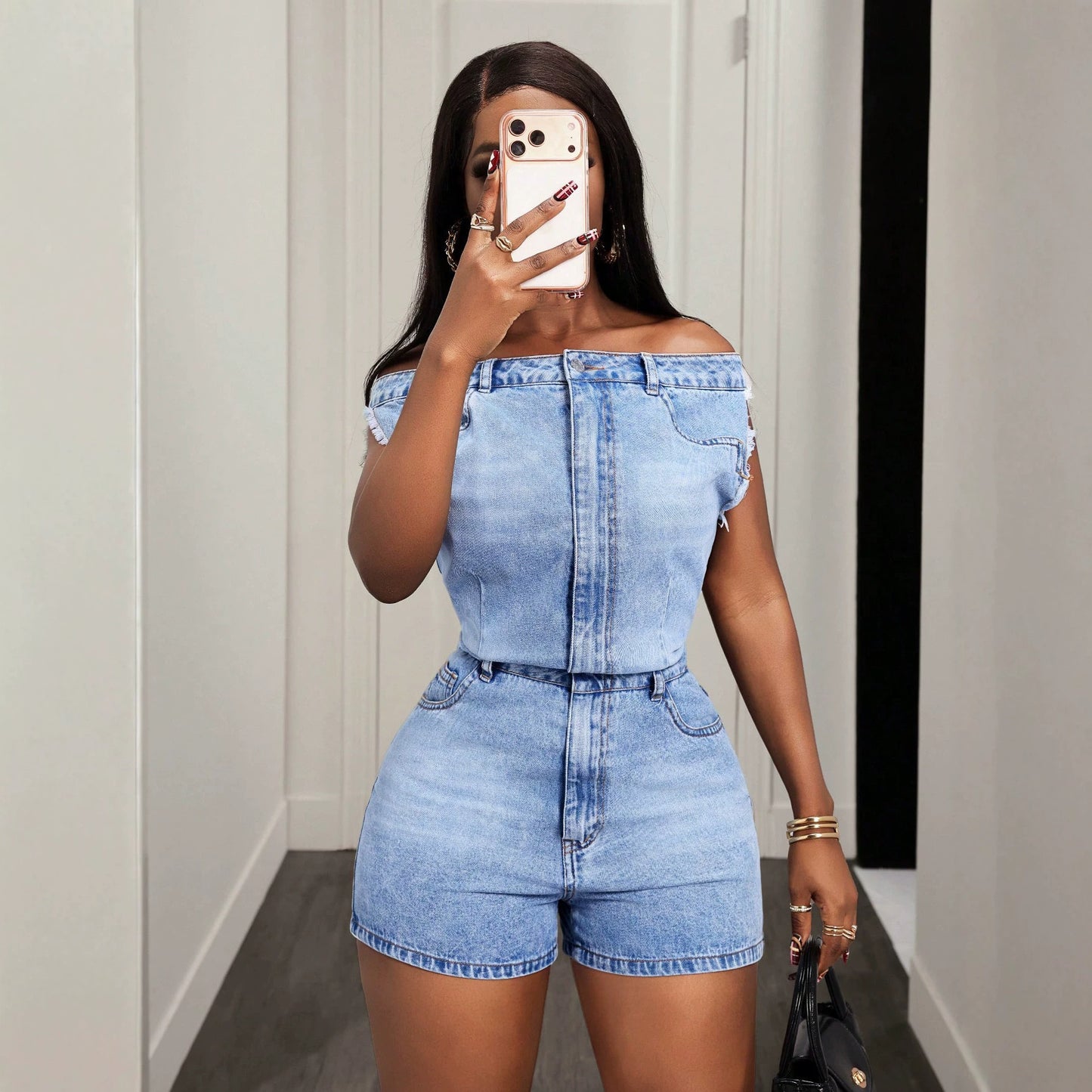 Casual Outing Women Denim Overalls Jumpsuits