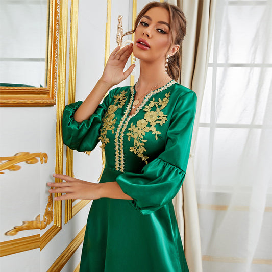 Middle East Muslim Women Clothing Party Gathering Applique Dress Gown