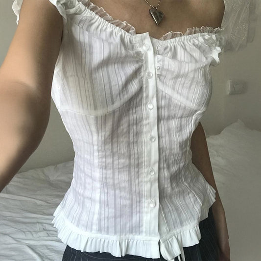 Women Clothing Summer Sexy Cold Shoulder Sleeveless Cardigan Shirt - Wanita Store