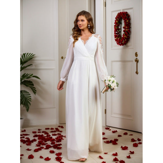 Dress Lace Long Patchwork Waist Noble Evening Dress Chiffon Wedding Clothes