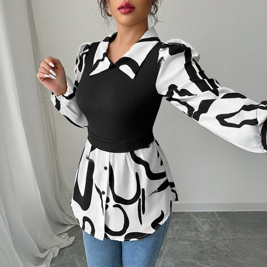 Women Clothing Autumn Casual Vacation Advanced Printed Vest Top Shirt - Wanita Store