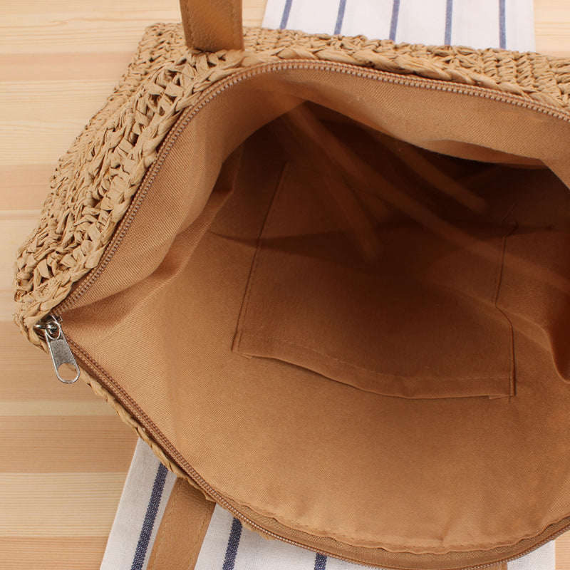 Solid Color Paper String Hand-Woven Bag Mori Hand Carrying Seaside Holiday Square Straw Bag Women Bag