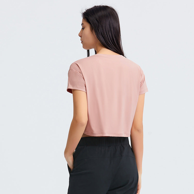 Sexy Cropped Yoga T shirt Women Quick Drying Loose Breathable Outdoor Sports Workout Clothes