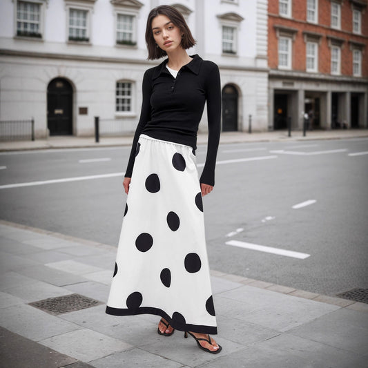 High Waist Fall Big Polka Dot Women French Elegant Fashionable Skirt