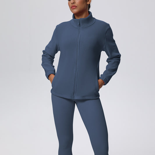 Skinny Yoga Pants High Waist Hip Lift Nude Feel Sports Long Sleeve Zipper Fleece Padded Coat Workout Clothes Yoga Suit - Wanita Store