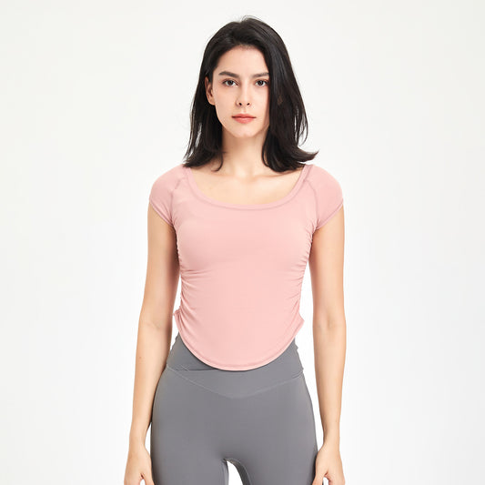 Fitness Clothes Women Tight Sports T shirt Running Training Quick Drying Clothes Short Sleeve Thin Nude Feel Summer Yoga Clothing Top