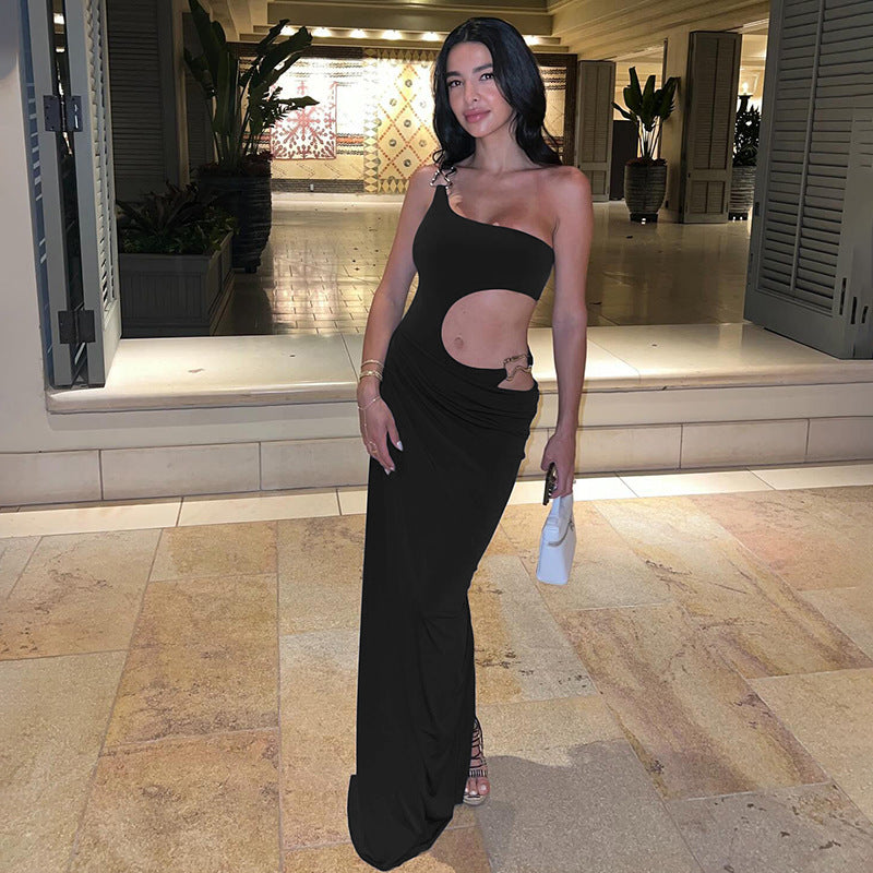 Vestido largo ajustado con aberturas y escote en V, sexy, para otoño e invierno, color liso, con parte superior de tubo dividida y paquete a la cadera.